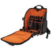 Tradesman Pro™ Tool Station Backpack with back fully unzipped showing flash light