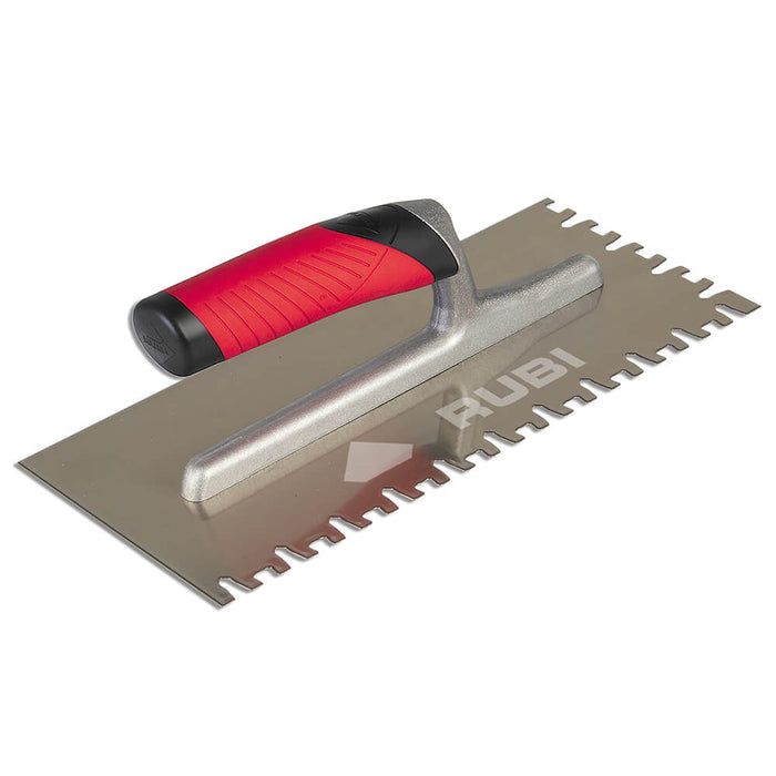Rubi euro notch for spreading adhesive on ceramic, porcelain, marble, and other types of tile. Can also be used to attach underlayments to sub floor
