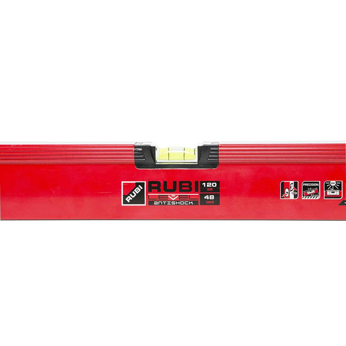 Close up of RUBILEVEL 48" construction level middle bubble