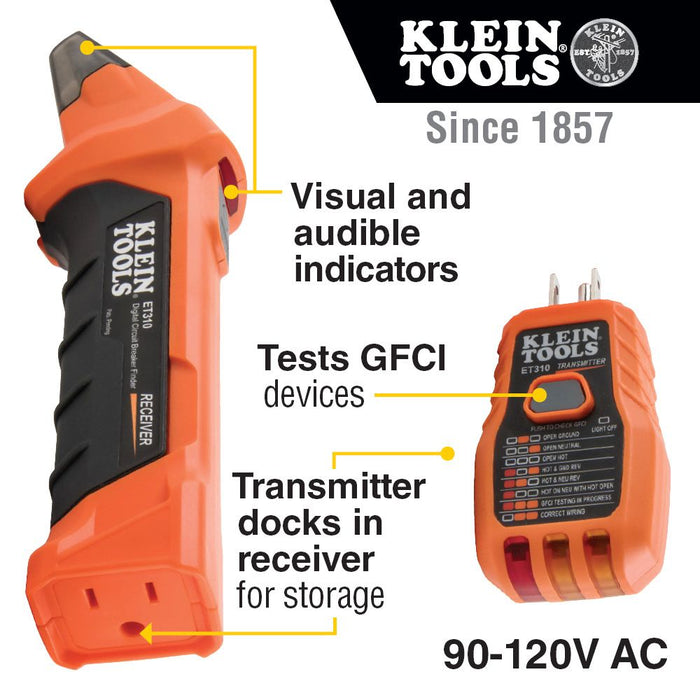 Klein Tools Digital Circuit Breaker Finder with GFCI Outlet Tester specifications