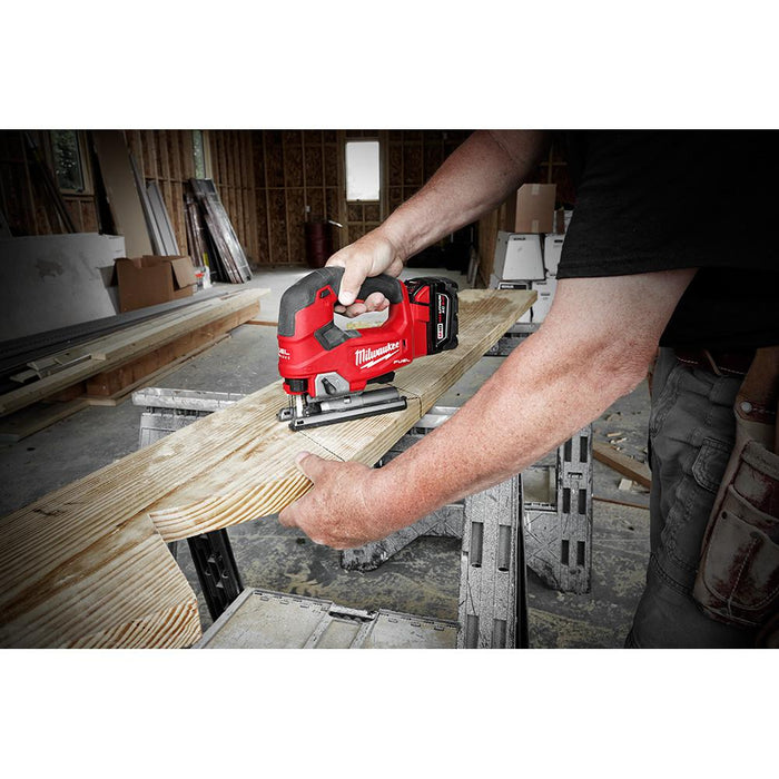 Cutting into wood frame with Milwaukee M18 FUEL™ D-Handle Jig Saw