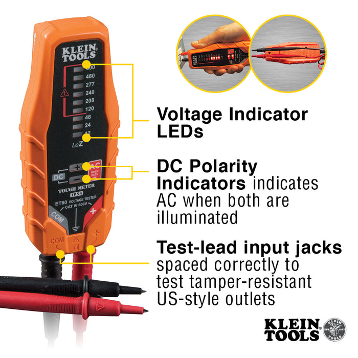 Klein Tools Electronic AC/DC Voltage Tester, 12 to 600V