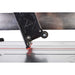 Close up of scoring wheel and guide rail on Rubi TP-T series tile cutter