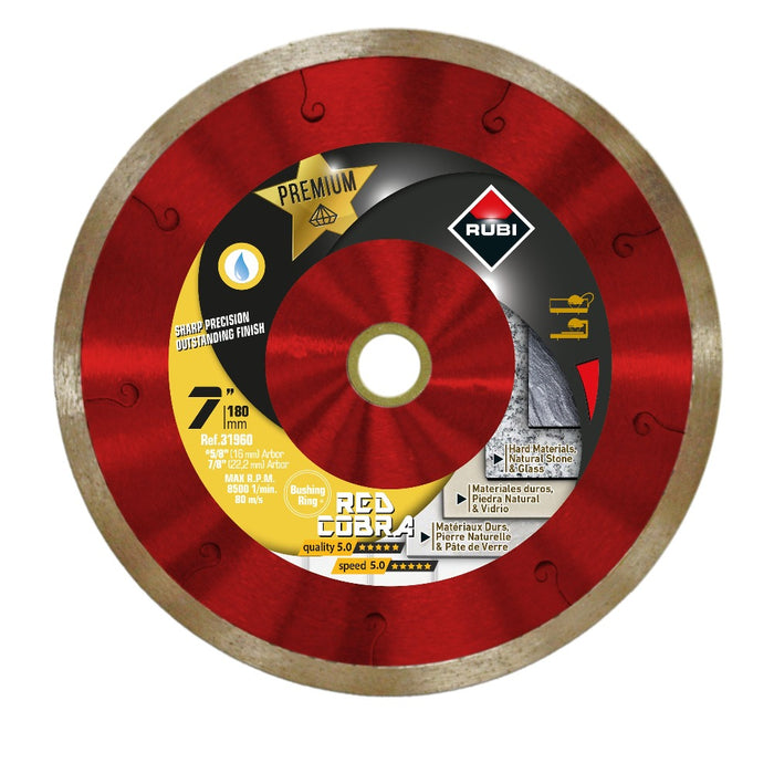 Rubi Tools Premium RED COBRA 7" Wet Diamond Blade, 31960