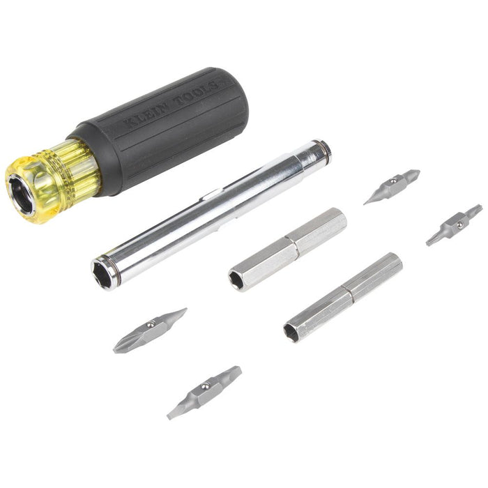 Klein Tools 11-in-1 Magnetic Screwdriver with components shown