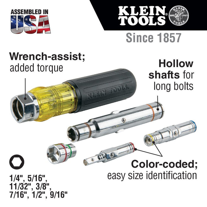 Klein Tools 7-in-1 Multi-Bit Magnetic Screwdriver components
