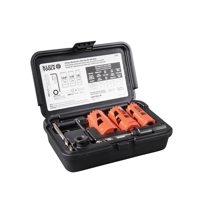 Klein Tools 3-Piece Electrician's Hole Saw Kit with Arbor, 32905