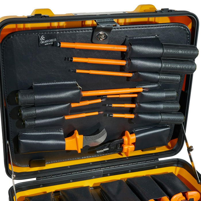 Klein Tools 33527 carrying case filled with insulated tools, top