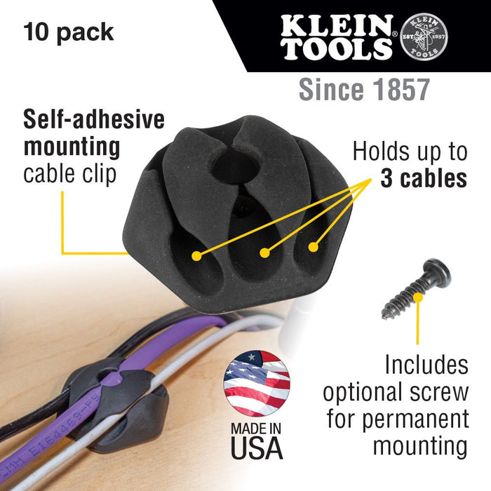 Klein Tools 3-Slot Self-Adhesive Cable Mounting Clips, features
