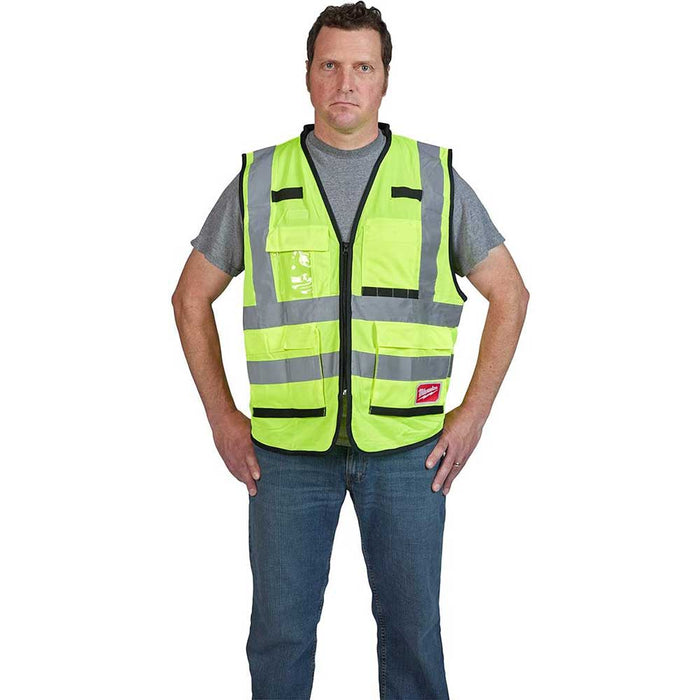 Man wearnig Milwaukee High Visibility Performance Safety Vest front view