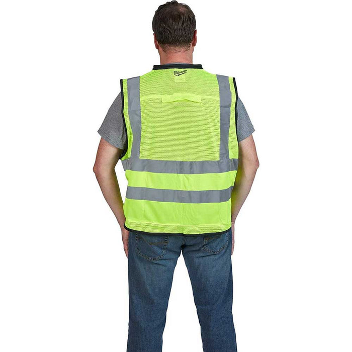 Man wearnig Milwaukee High Visibility Performance Safety Vest rear view