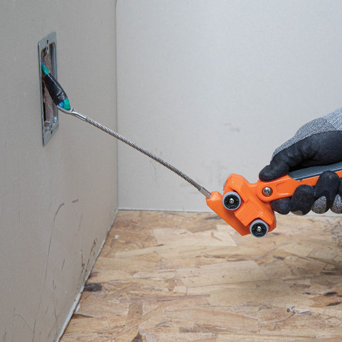 Pulling power cable through outlet box with Klein Tools Magnetic Wire Puller