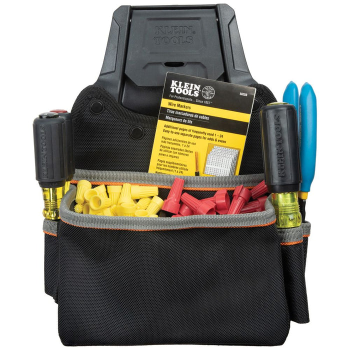 Klein Tradesman Pro™ Modular Parts Pouch filled with wire caps and screw drivers