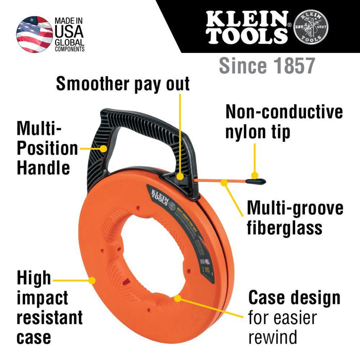  Klein 100' Multi-Groove Fiberglass Fish Tape Features