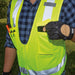Klein Tools Safety Vest with cell phone in front left pocket