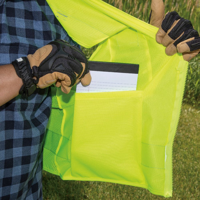 Klein Tools Safety Vest with note pad in front interior left pocket