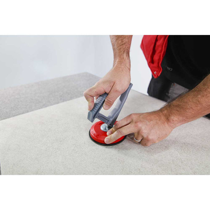 Locking the Rubi tools suction cup to large porcelain tile