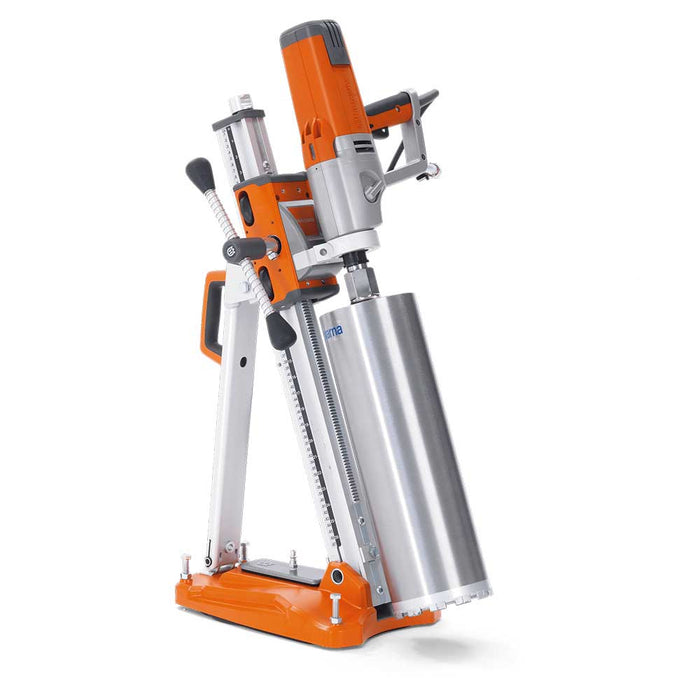 Husqvarna DS 150 Core Drill Stand with optional core drill and diamond bit attached
