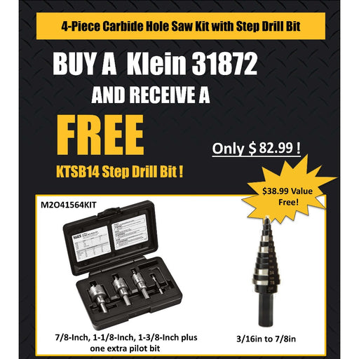 Klein Tools 4-Piece Carbide Hole Cutter Hole Saw Kit with Step Drill Bit