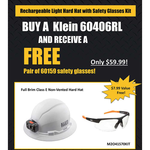 Klein Tools Full Brim Hard Hat with Headlamp and Safety Glasses Kit.
