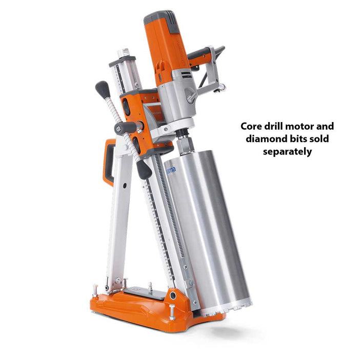 Husqvarna DS 150 Core Drill Stand with optional core drill and diamond bit attached
