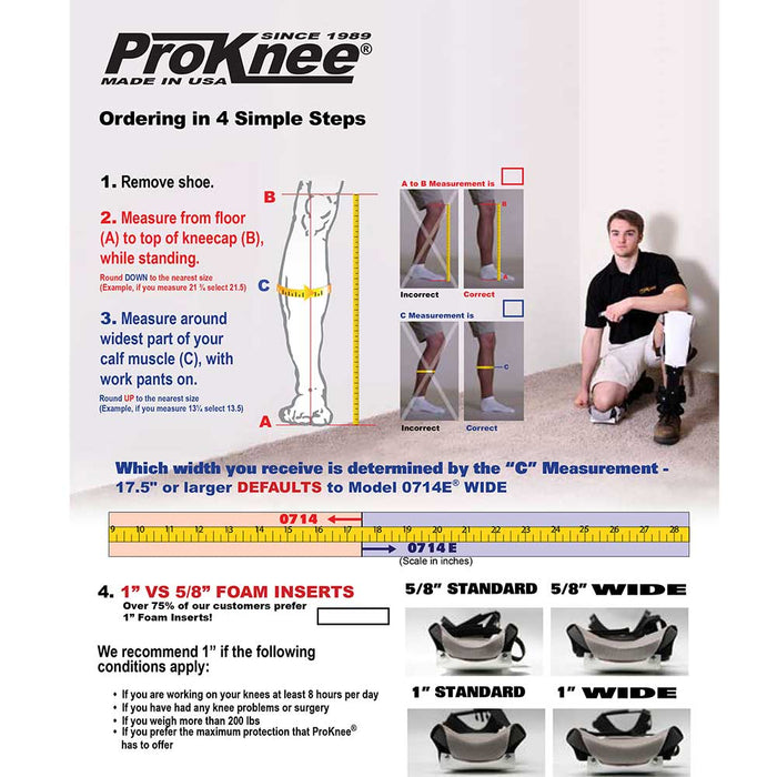 ProKnee 0714 knee pads sizing chart