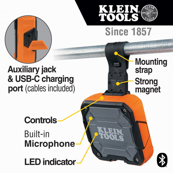 Klein Tools Bluetooth Speaker with Magnetic Strap features