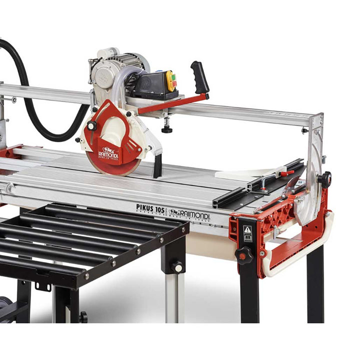Raimondi roller table attached to Gladiator 105 wet rail saw