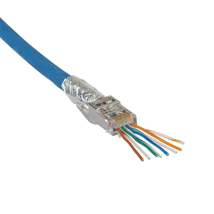 Wire crimped with Klein Pass-Thru Modular Data Plugs