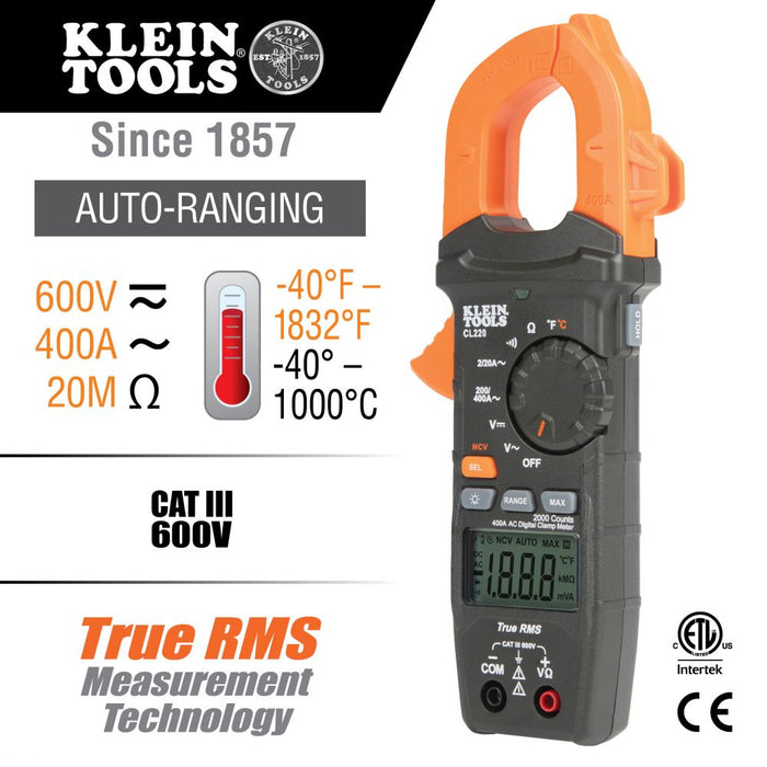 Klein Tools CL220 clamp meter specifications