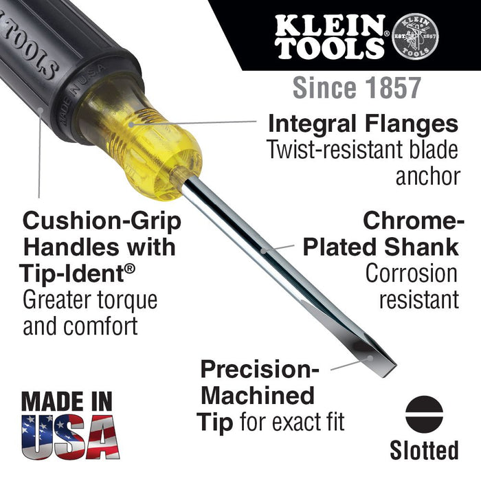 Klein Tools 4" Round Shank 1/4" Keystone Screwdriver features