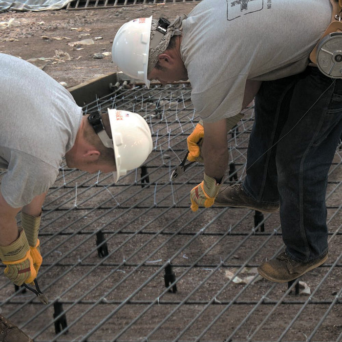 Installing rebar for concrete pour with Klein Tools High-Leverage Ironworker's Pliers