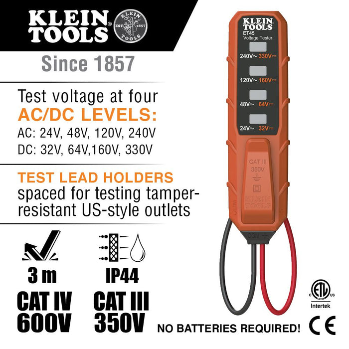 Klein Tools ET45 Voltage Tester specifications