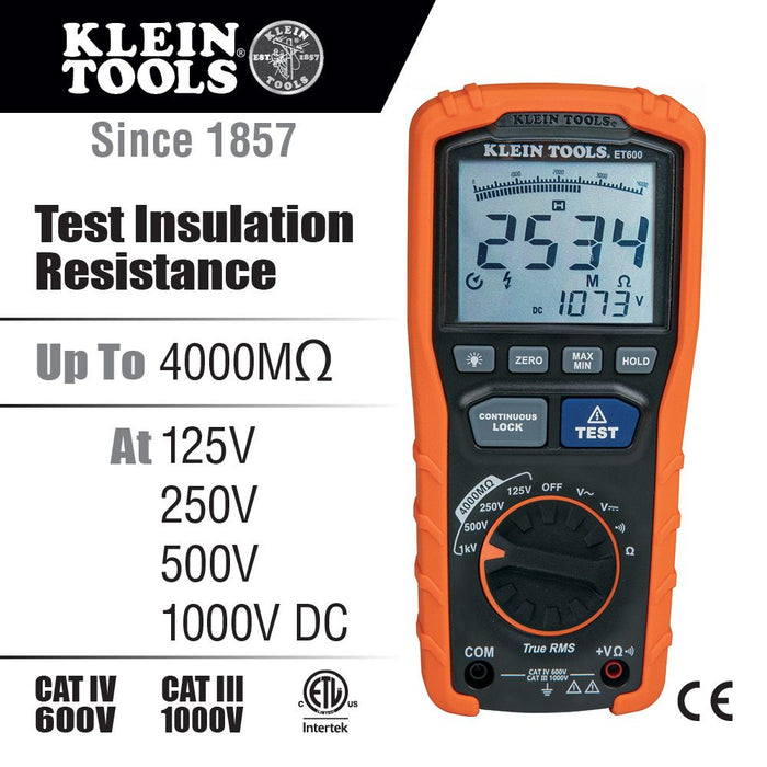 Klein Tools Insulation Resistance Tester specifications