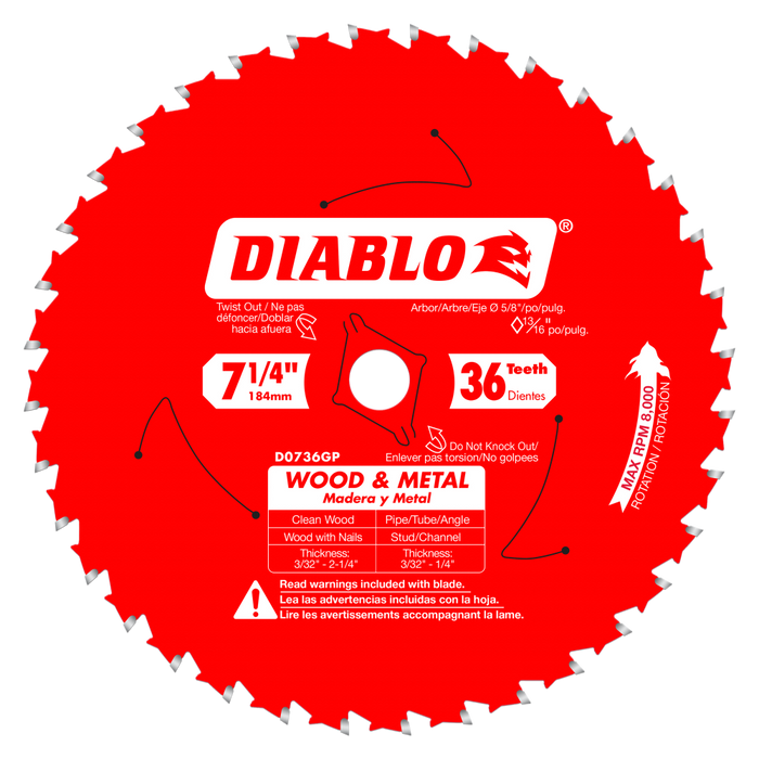 Diablo Tools 7-1/4" x 36 Tooth Wood & Metal Carbide Saw Blade