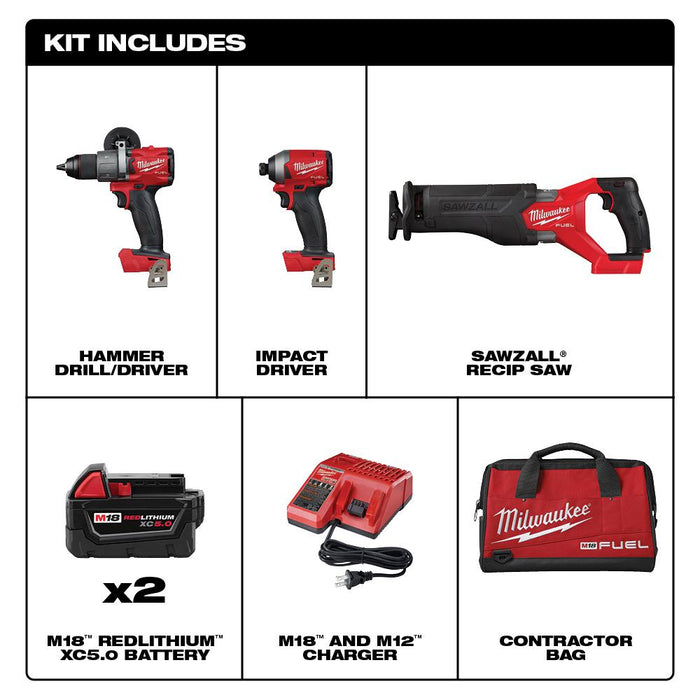 Milwaukee M18 FUEL 3 Piece Combo Kit The Tool Locker