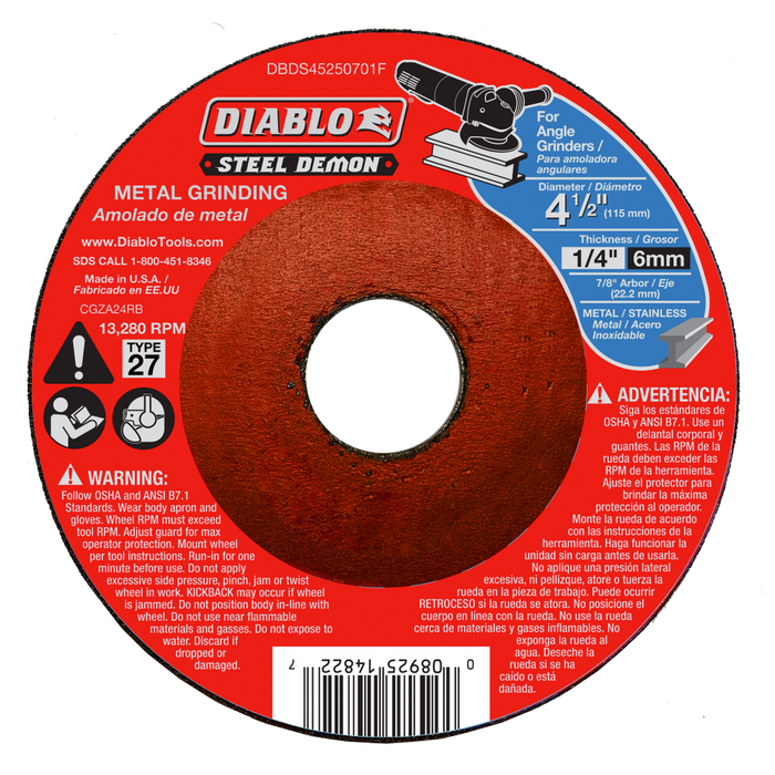 Diablo Tools Steel Demon 4-1/2 in. Type 27 Metal Grinding Disc