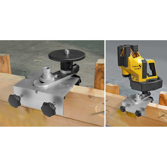 Stabila Laser Mount for Batter Boards and Forms with laser level shown attached