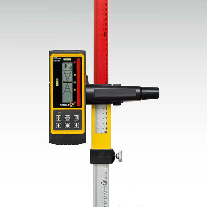 Stabila REC 410 Line RF Receiver attached to elevation rod