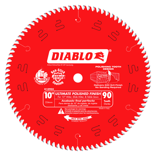 Diablo Tools 10" x 90 Tooth Ultimate Polished Finish Saw Blade