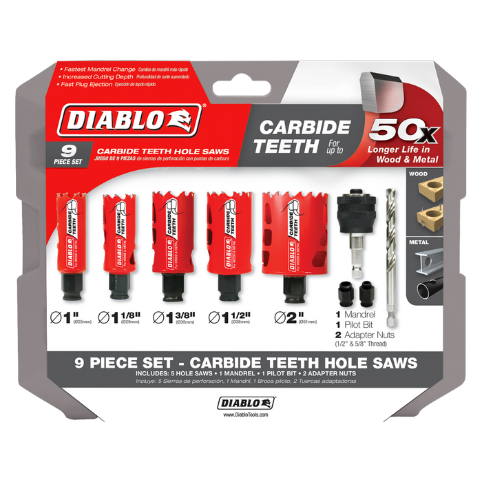 Diablo Tools 9 pc Carbide General Purpose Hole Saw Set