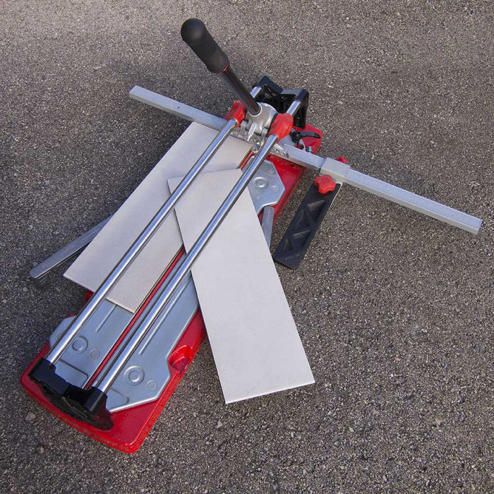 Cut pieces of porcelain tile with finished edges on Rubi TR-600 MAGNET tile cutter