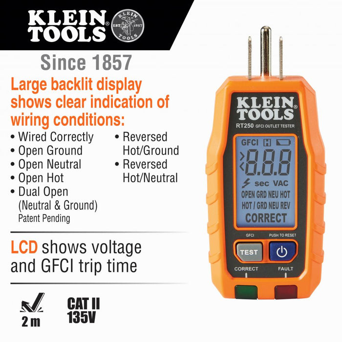 Klein Tools GFCI Receptacle Tester specifications