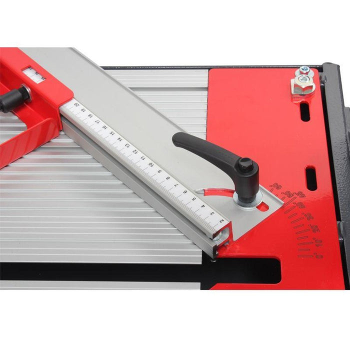 Rubi DC-250 850 38" Wet Tile Bridge Saw protractor guide for cutting angles on porcelain, ceramic and many other types of tile.