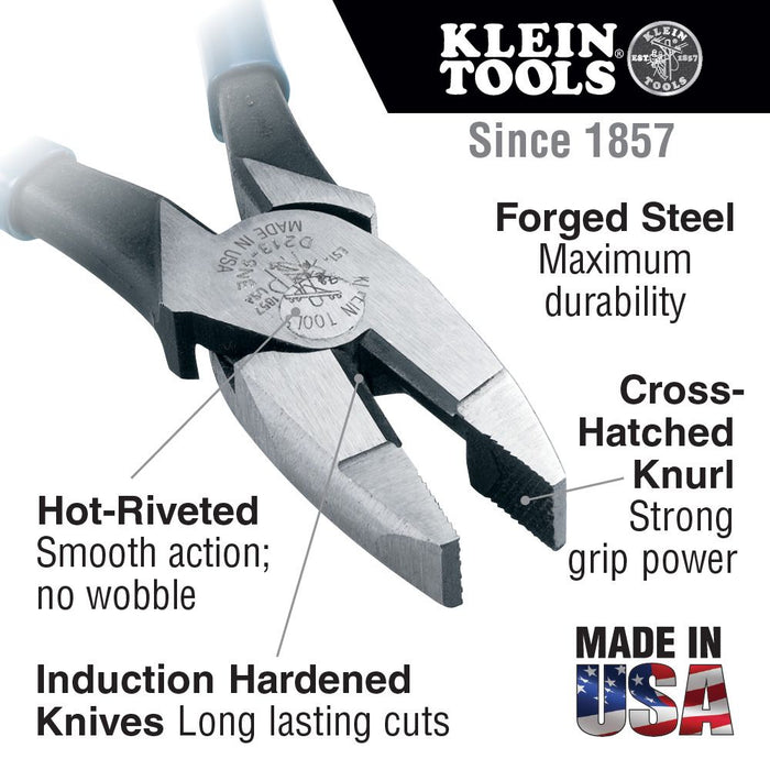 Klein Tools High-Leverage Pliers features, made in USA