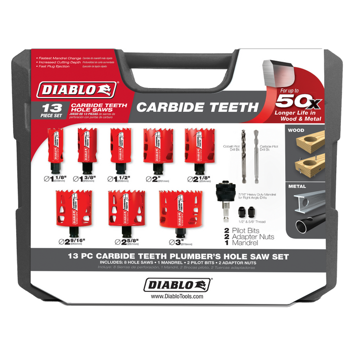 Diablo Tools 13 pc Carbide Plumbers Hole Saw Set