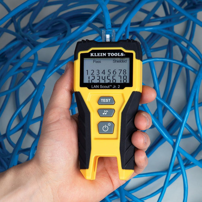 Klein Tools LAN Scout™ Jr. 2 Cable Tester with cables shown attached