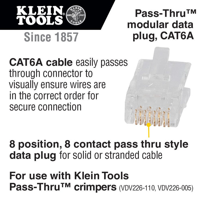 Klein Tools Pass-Thru™ Modular Data Plugs, RJ-45-CAT6A features