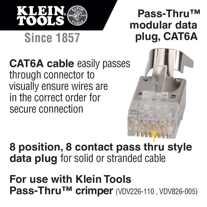 Klein Tools Pass-Thru™ Modular Data Plugs, RJ-45-CAT6A, features